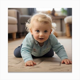 Baby Crawling On A Rug Canvas Print