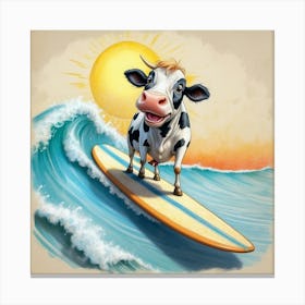 Cow Surfing On A Surfboard Canvas Print