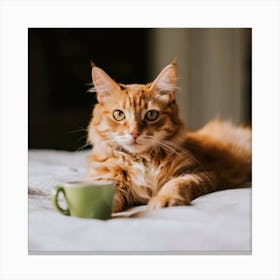 Cat With A Cup Of Coffee Canvas Print