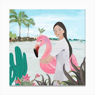 Holiday Aruba Flamingo Square Canvas Print