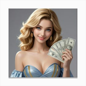 Beautiful Blonde Woman Holding Money 2 Canvas Print