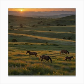 Horses At Sunset Canvas Print