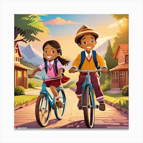 Children Riding Bicycles Canvas Print