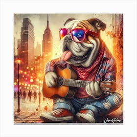 Sunset Guitar Bulldog Canvas Print