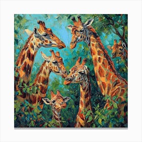 Herd Of Giraffe Portrait Brushstroke 2 Canvas Print