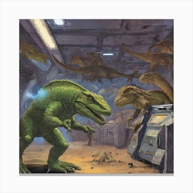 Dinosaurs In Space 3 Canvas Print