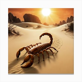 A Lone, Golden Brown Scorpion With Razor Sharp Tail And Menacing Gaze Walking Slowly Across The Desert Sand 2 Canvas Print