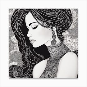 Black And White Drawing Of A Woman Canvas Print