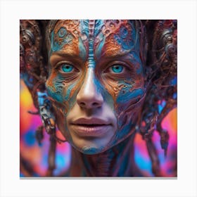 Psychedelic Biomechanical Freaky Scelet Woman From Another Dimension With A Colorful Background Canvas Print