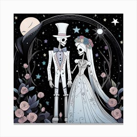 Day Of The Dead Wedding skeleton whimsical minimalistic line art Canvas Print
