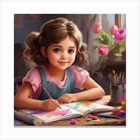 Little Girl Drawing Canvas Print