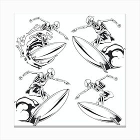 Skeleton Surfers Canvas Print