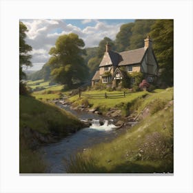 Cottage By The Stream 4 Canvas Print