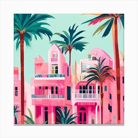 Pink Houses In Palm Trees Canvas Print