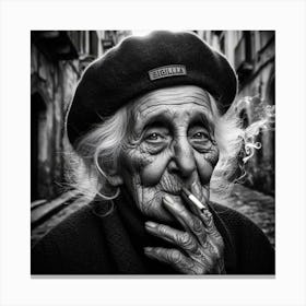 Old Woman Smoking A Cigarette Canvas Print