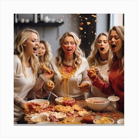 Group Of Women Eating Pizza Canvas Print