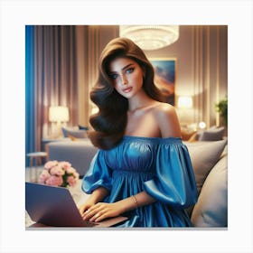 Beautiful Young Woman Using Laptop 1 Canvas Print