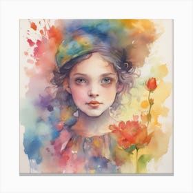 Little Girl With Flowers Art Print Canvas Print