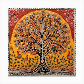 Tree Of Life Madhubani Painting Indian Traditional Style 1 Canvas Print