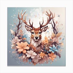 Deer With Flowers Canvas Print