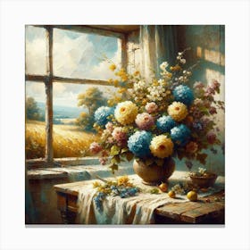 Flowers By The Window Canvas Print