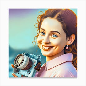 Portrait Of A Girl Holding A Camera Canvas Print