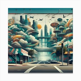 An Urban Street With Graffiti Style Painting With Textured Surfaces 2 Canvas Print