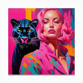 Woman With Pink Hair And A Leopard Canvas Print