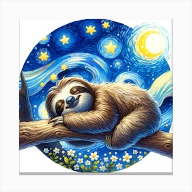 Sloth in Starry Night Canvas Print