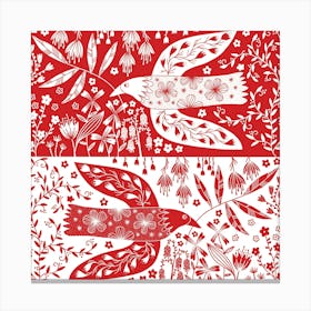 Peace Doves And Flowers Red Canvas Print