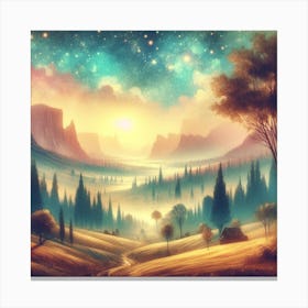 Landscape With Trees And Stars Painting Canvas Print