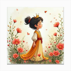 Enchanting Prince With Watercolor Blooming Garden 1 Canvas Print