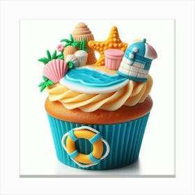 Beach Themed Cupcake 3 Canvas Print