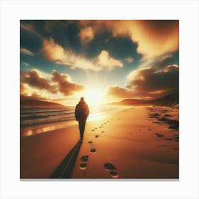 Man Walking On The Beach At Sunset 1 Canvas Print