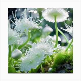 White Mushrooms With Water Droplets Canvas Print