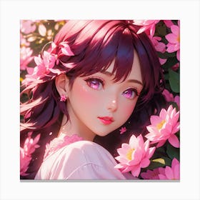 Anime Girl With Pink Flowers Canvas Print