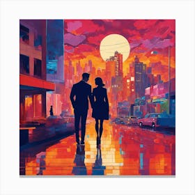 Couple Walking In The Rain 3 Canvas Print