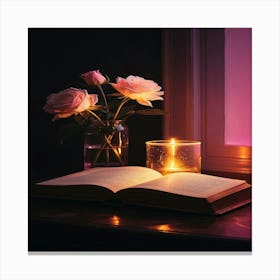 Candle And Roses Canvas Print