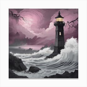 Lighthouse At Night Landscape 12 Canvas Print