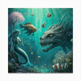 Sirens Reverie Beneath The Azure Veil Of Aquatic Dreams Canvas Print