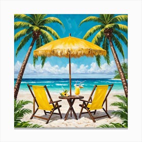 Beach Chairs And Umbrella 5 Canvas Print