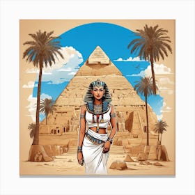 Egyptian Woman In Front Of Pyramids Canvas Print