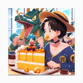 Anime girl trying goku cake!! Canvas Print