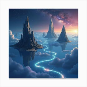 Watercolor Floating Islands With Glowing Rivers In The Vastness Of Space 1 Canvas Print