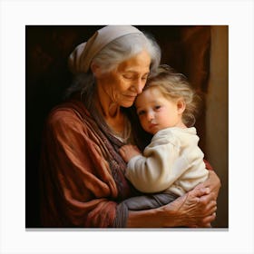 An Elderly Woman With Alabaster Skin Bent Slightly Forward In A Posture Of Tender Care And Love Cr 320845330 Canvas Print