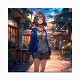Anime Girl In A City Canvas Print