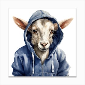 Watercolour Cartoon Goat In A Hoodie Canvas Print