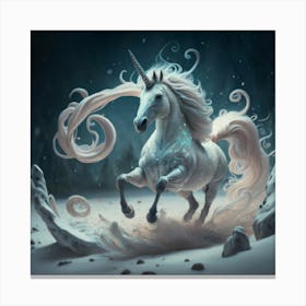 Unicorn In The Snow Canvas Print