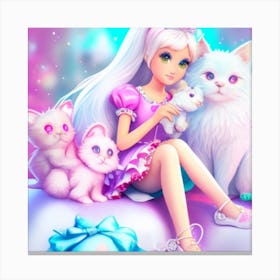 Cute Girl And Her Kittens Canvas Print