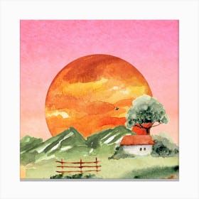 Watercolor Of A Sunset Canvas Print